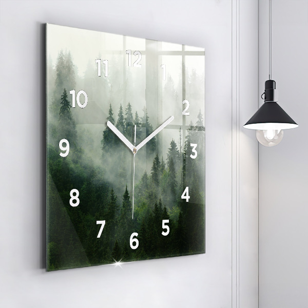 Horloge carrée en verre Forêt brumeuse