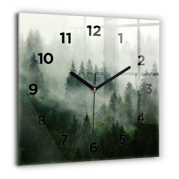 Horloge carrée en verre Forêt brumeuse