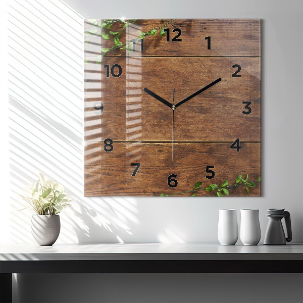 Horloge carrée en verre Bois rustique