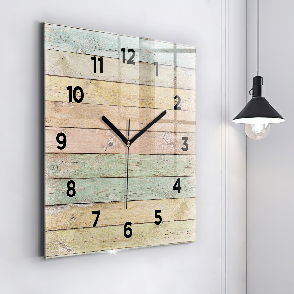Horloge carrée en verre Des planches colorées