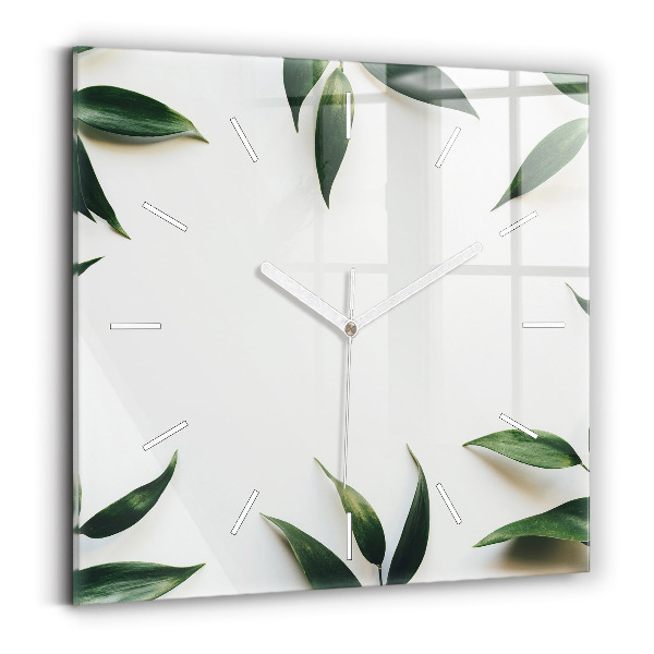 Horloge carrée en verre Cadre de feuille