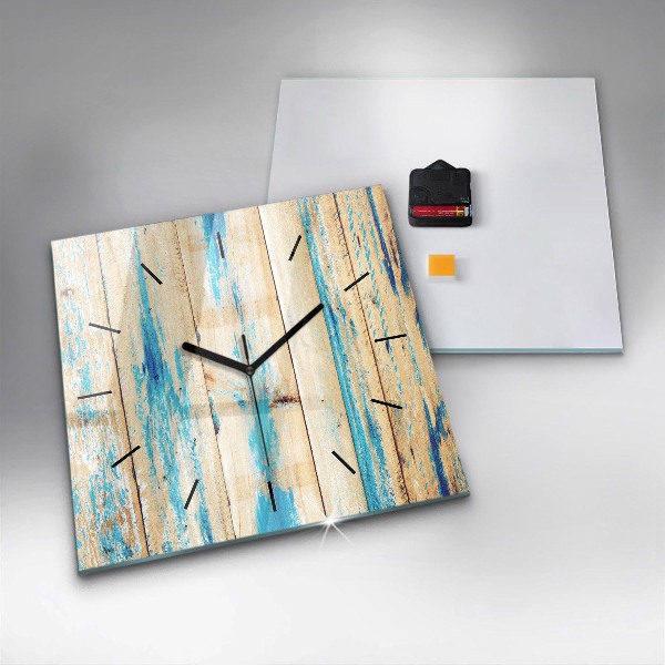 Horloge carrée en verre Bois rayé