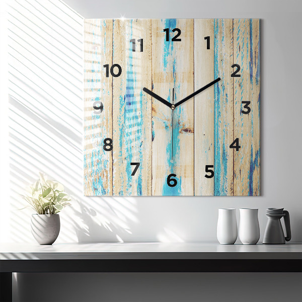 Horloge carrée en verre Bois rayé