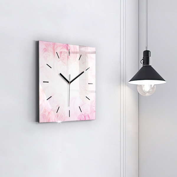 Horloge carrée en verre Roses abstraites