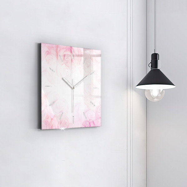 Horloge carrée en verre Roses abstraites