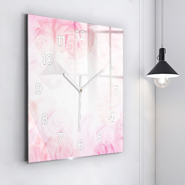 Horloge carrée en verre Roses abstraites