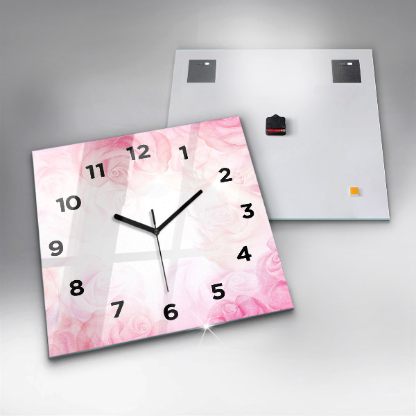 Horloge carrée en verre Roses abstraites