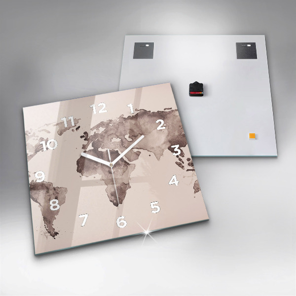 Horloge carrée en verre 'Carte du monde à l''aquarelle'