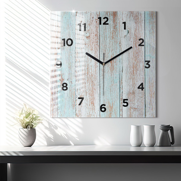 Horloge carrée en verre Bois pastel