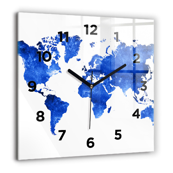 Horloge carrée en verre Carte du monde spatial