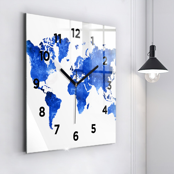 Horloge carrée en verre Carte du monde spatial
