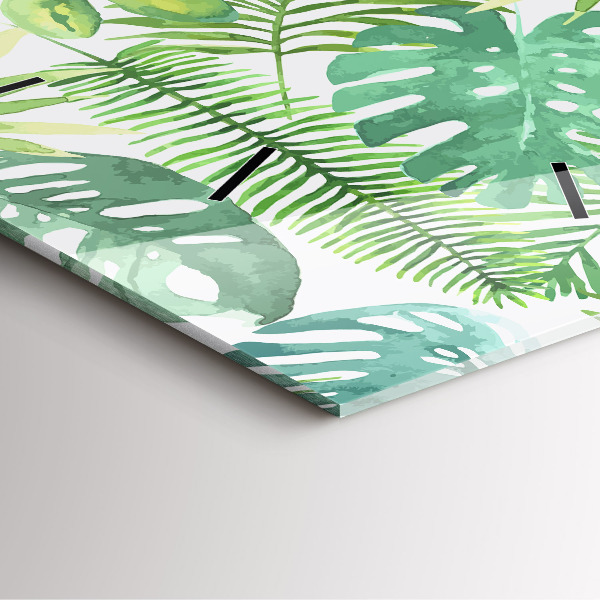 Horloge carrée en verre Feuilles vertes