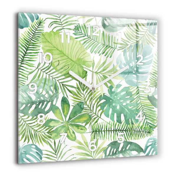 Horloge carrée en verre Feuilles vertes