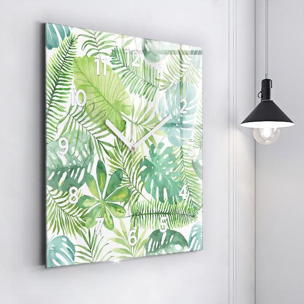 Horloge carrée en verre Feuilles vertes