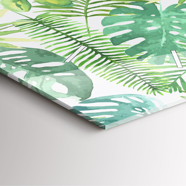 Horloge carrée en verre Feuilles vertes