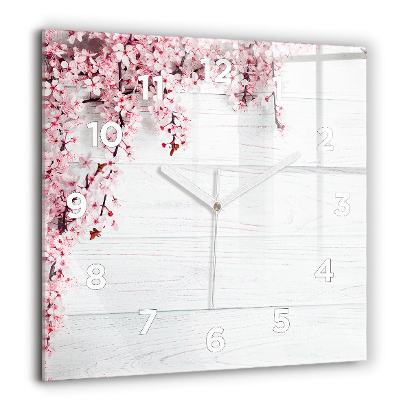 Horloge carrée en verre Fleurs de printemps