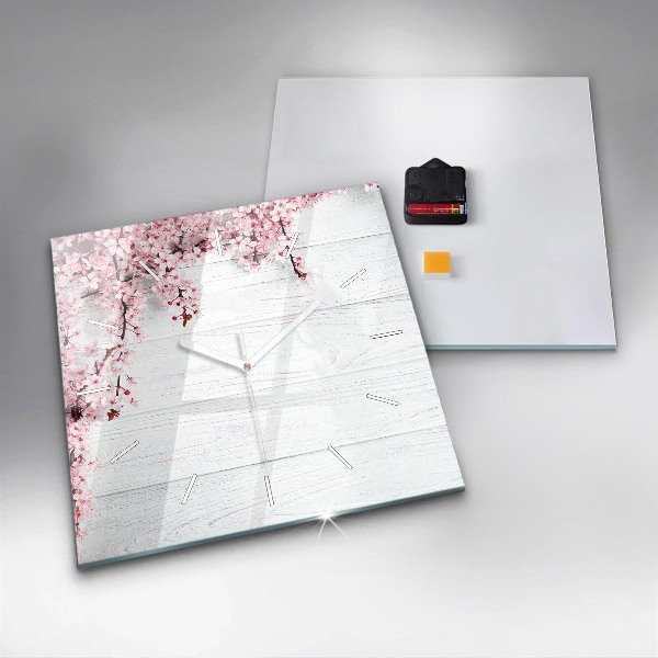 Horloge carrée en verre Fleurs de printemps