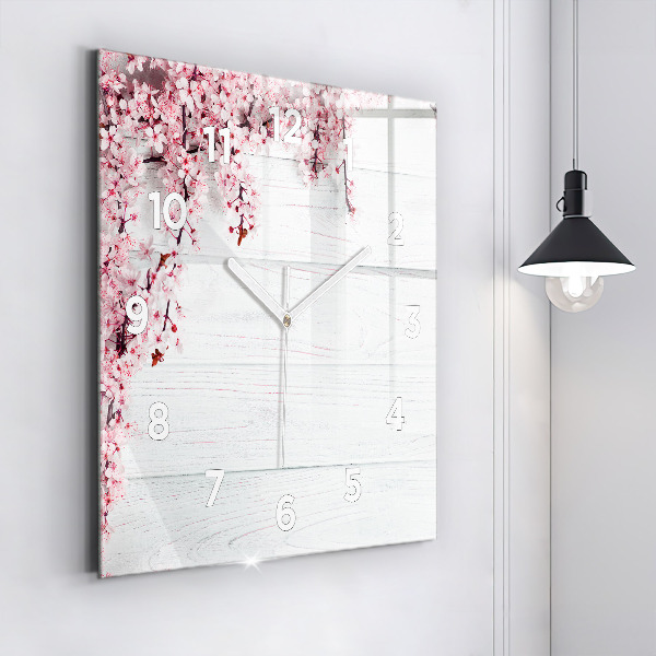 Horloge carrée en verre Fleurs de printemps