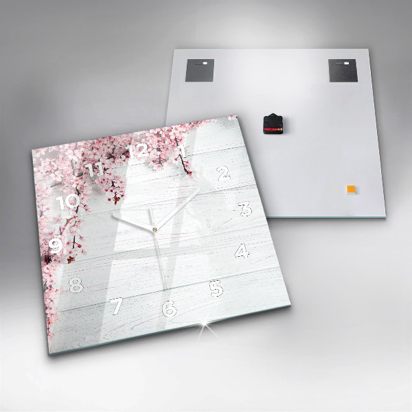 Horloge carrée en verre Fleurs de printemps