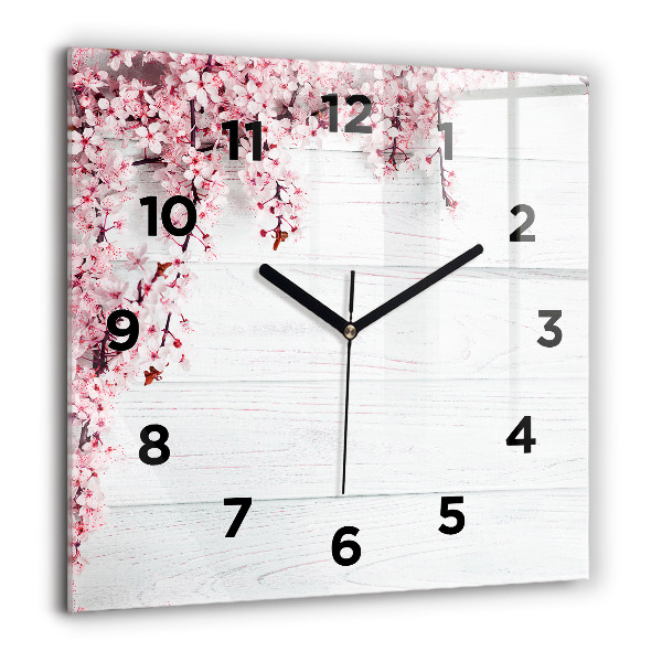 Horloge carrée en verre Fleurs de printemps