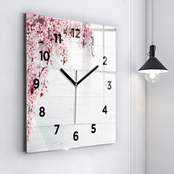 Horloge carrée en verre Fleurs de printemps