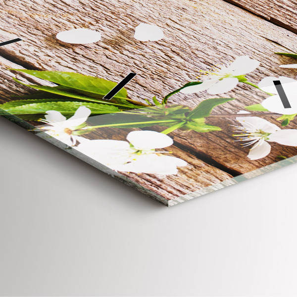 Horloge murale carrée Fleurs sur bois