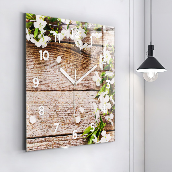 Horloge murale carrée Fleurs sur bois