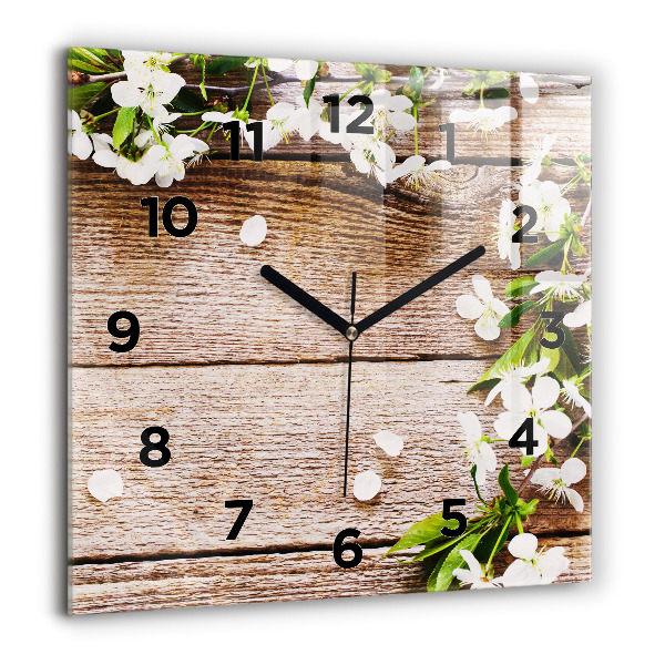 Horloge murale carrée Fleurs sur bois