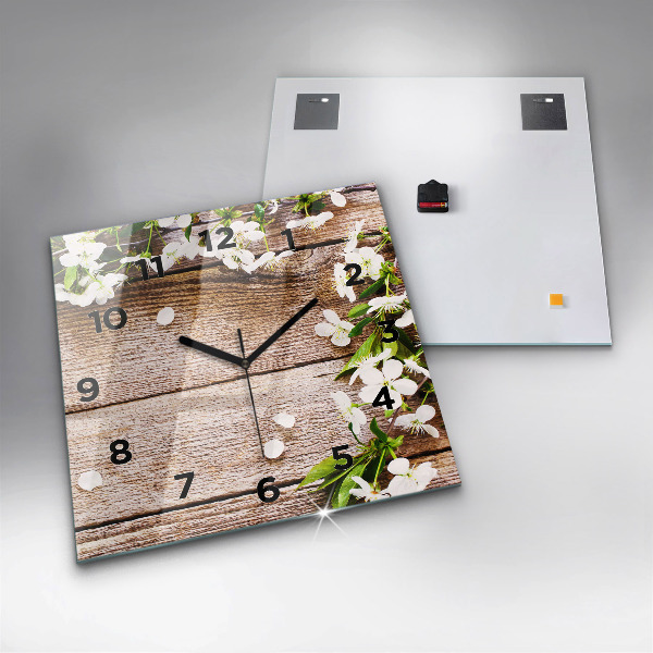 Horloge murale carrée Fleurs sur bois