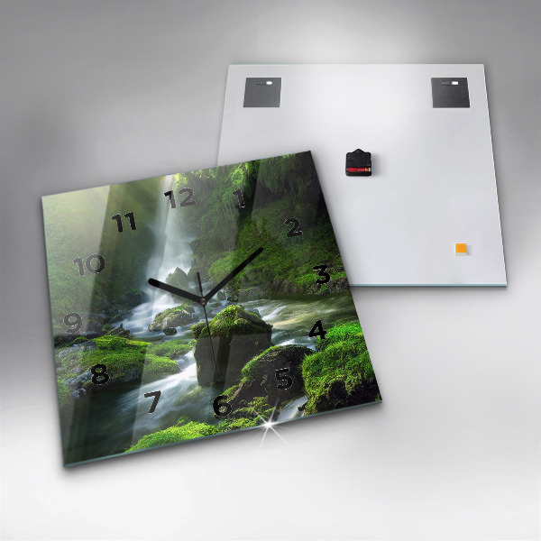 Horloge murale carrée Cascade et rochers