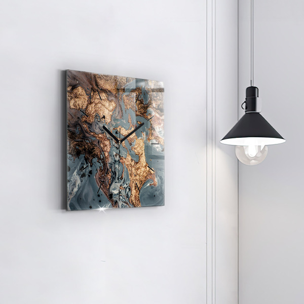 Horloge murale carrée Marbre doré abstrait