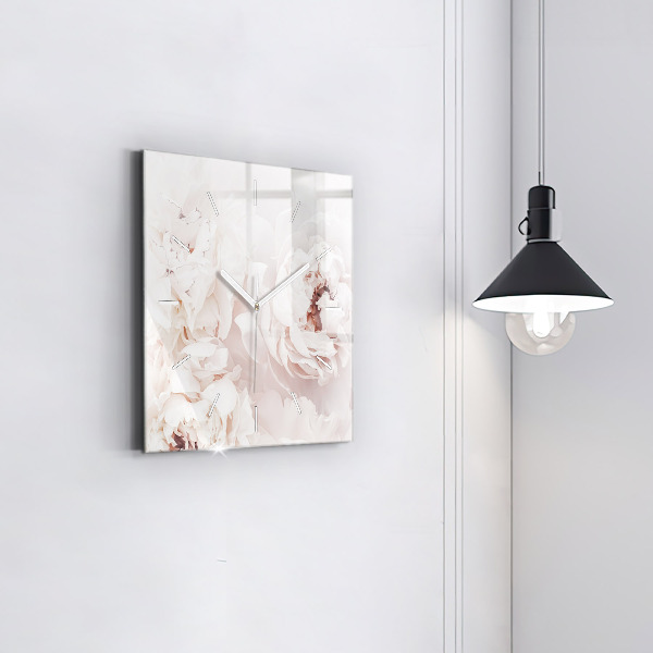 Pendule carrée en verre Fleurs de pivoine