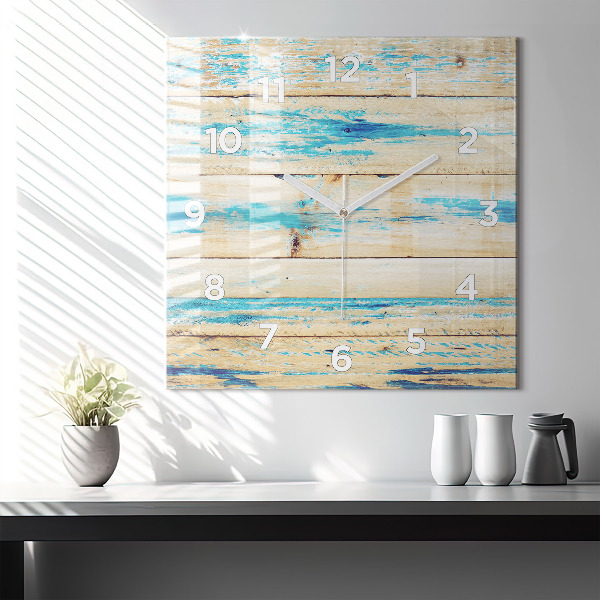 Horloge carrée en verre Bois rayé