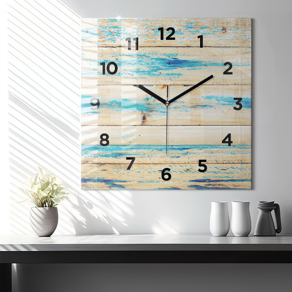Horloge carrée en verre Bois rayé