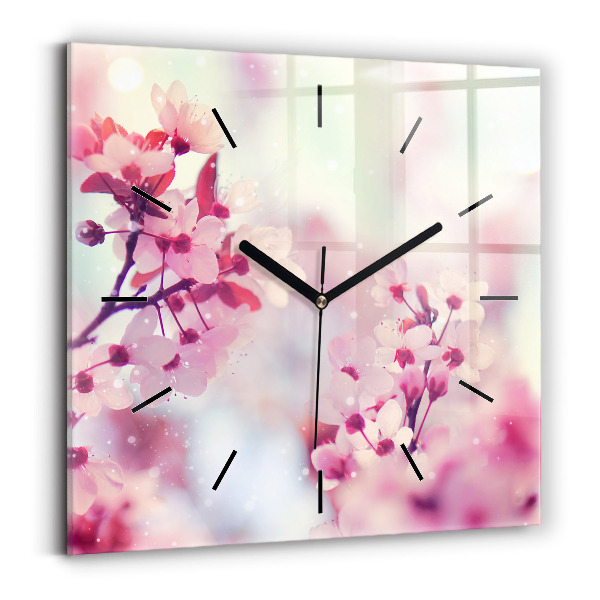 Horloge carrée en verre Fleurs de printemps
