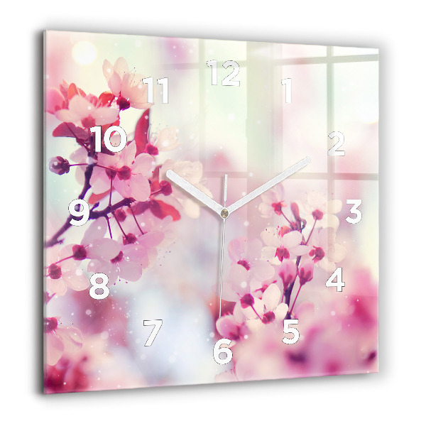 Horloge carrée en verre Fleurs de printemps