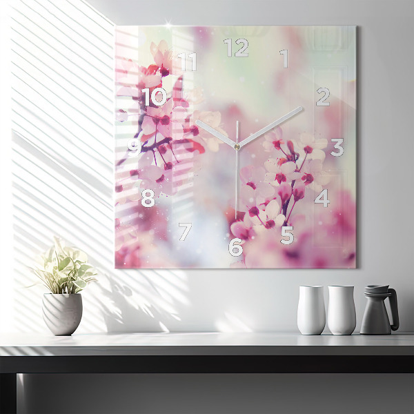 Horloge carrée en verre Fleurs de printemps