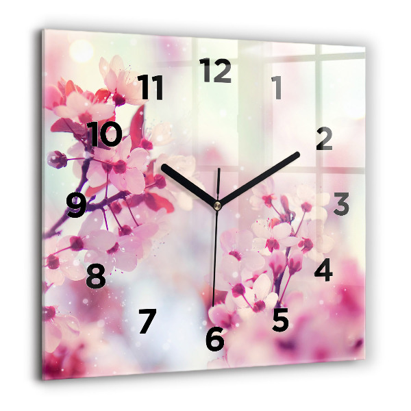 Horloge carrée en verre Fleurs de printemps