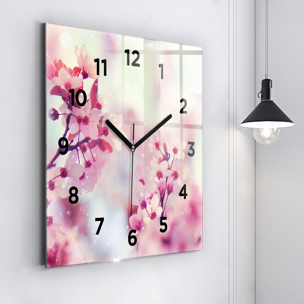 Horloge carrée en verre Fleurs de printemps