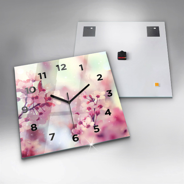 Horloge carrée en verre Fleurs de printemps