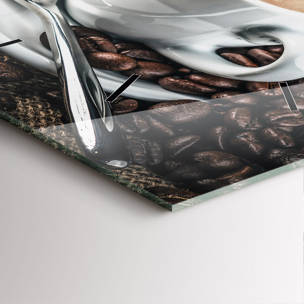 Horloge murale carrée Tasse et grains de café