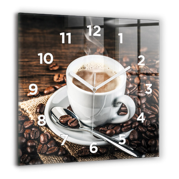 Horloge murale carrée Tasse et grains de café