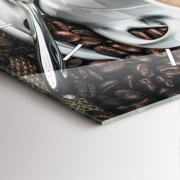 Horloge murale carrée Tasse et grains de café