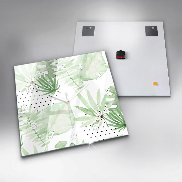 Horloge murale carrée Feuilles vertes