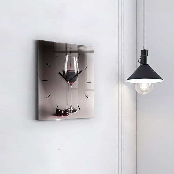 Horloge murale carrée Un verre de vin rouge
