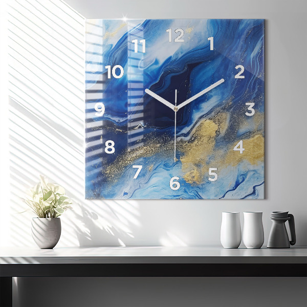 Horloge murale carrée marbre bleu