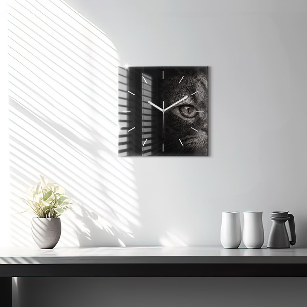 Horloge carrée en verre Chien et chat Scottish Fold