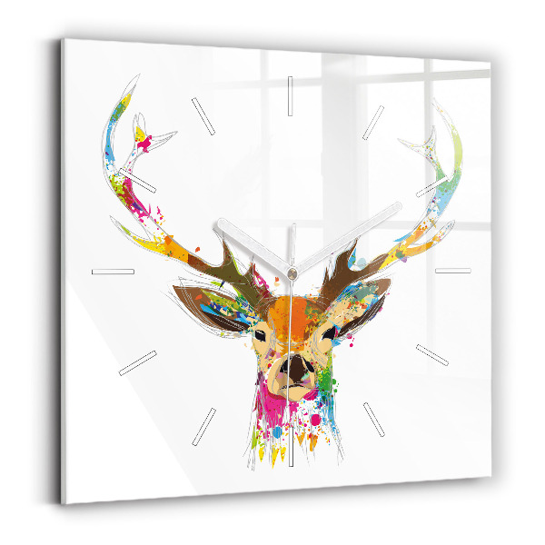 Horloge murale carrée Tête de cerf colorée