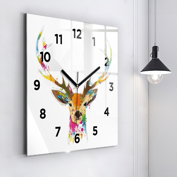 Horloge murale carrée Tête de cerf colorée