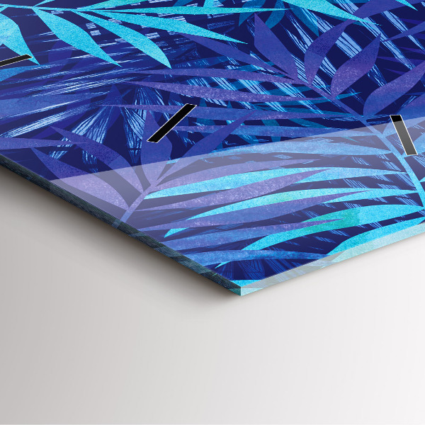 Pendule carrée en verre Feuilles bleues